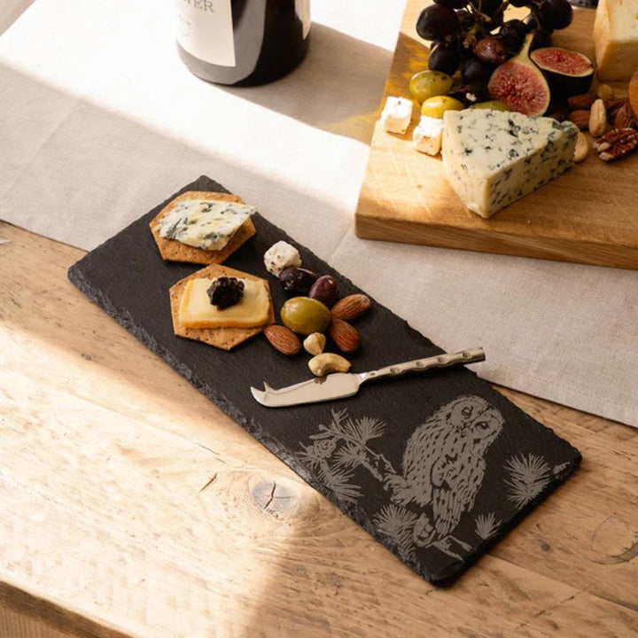 Selbrae House Tawny Owl Mini Slate Cheese Board & Knife Set - Lifestyle