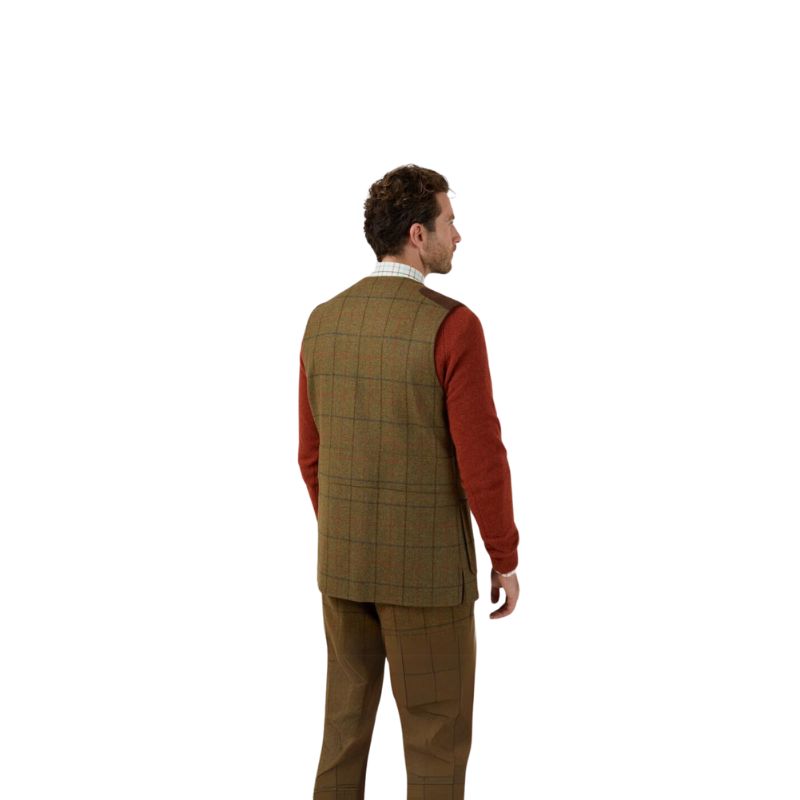 Alan Pine Tweed Shooting Waistcoat In Thyme - Back