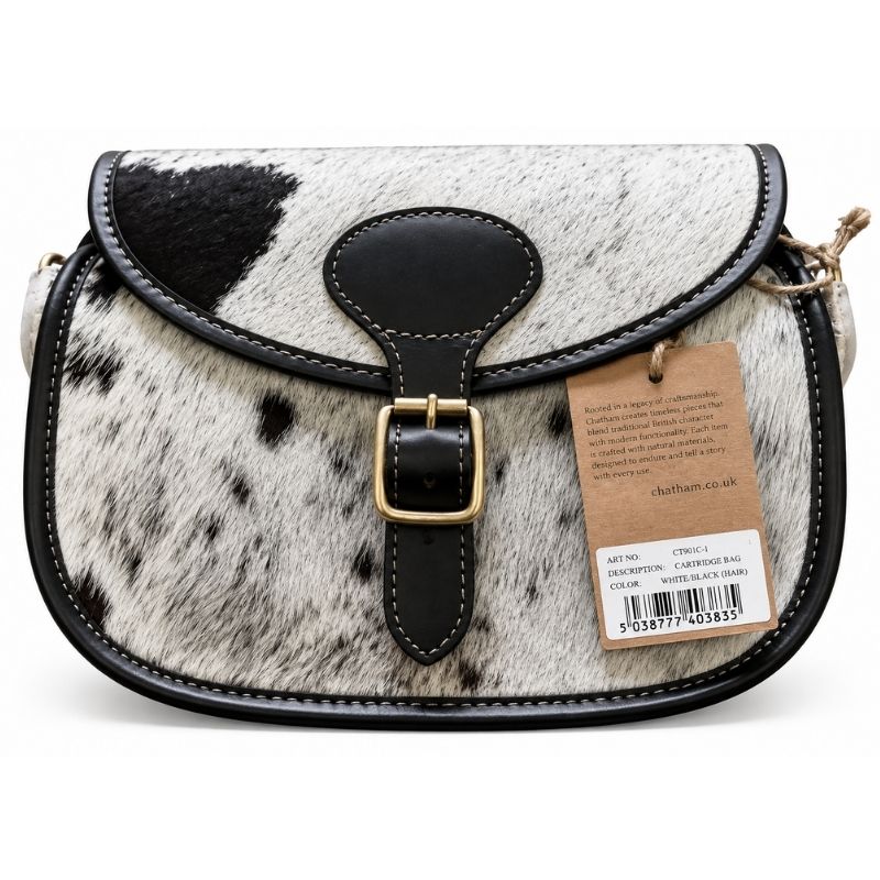 Chatham Cowhide & Leather Cartridge Bag In White/Black (Hair)