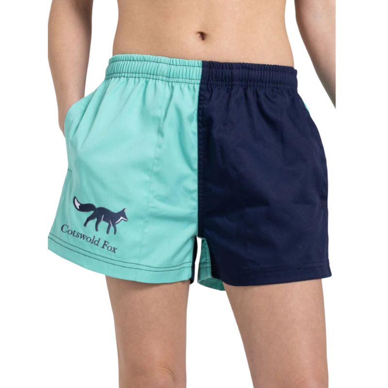 Cotswold Fox Unisex Harlequin Shorts – Mint & Navy | Rugby Style Cotton Shorts