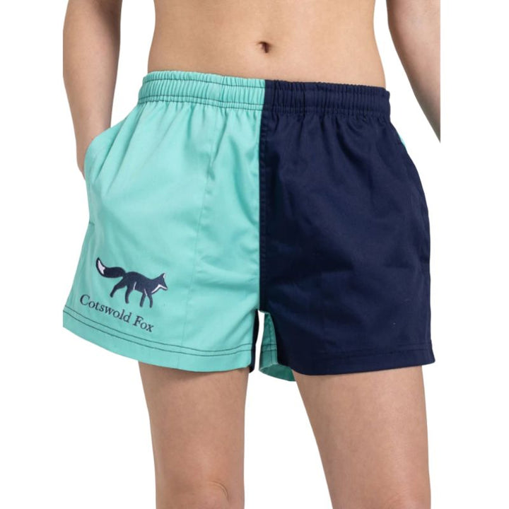 Cotswold Fox Unisex Harlequin Shorts – Mint & Navy | Rugby Style Cotton Shorts