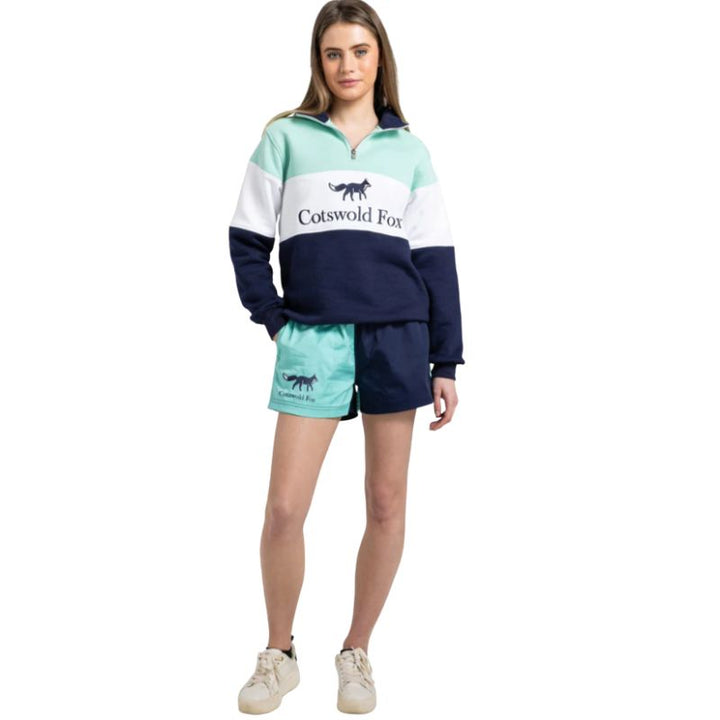 Cotswold Fox Unisex Harlequin Shorts – Mint & Navy | Rugby Style Cotton Shorts