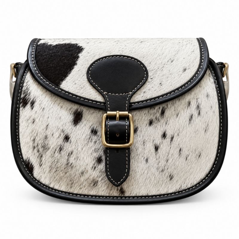 Chatham Cowhide & Leather Cartridge Bag In White/Black (Hair)