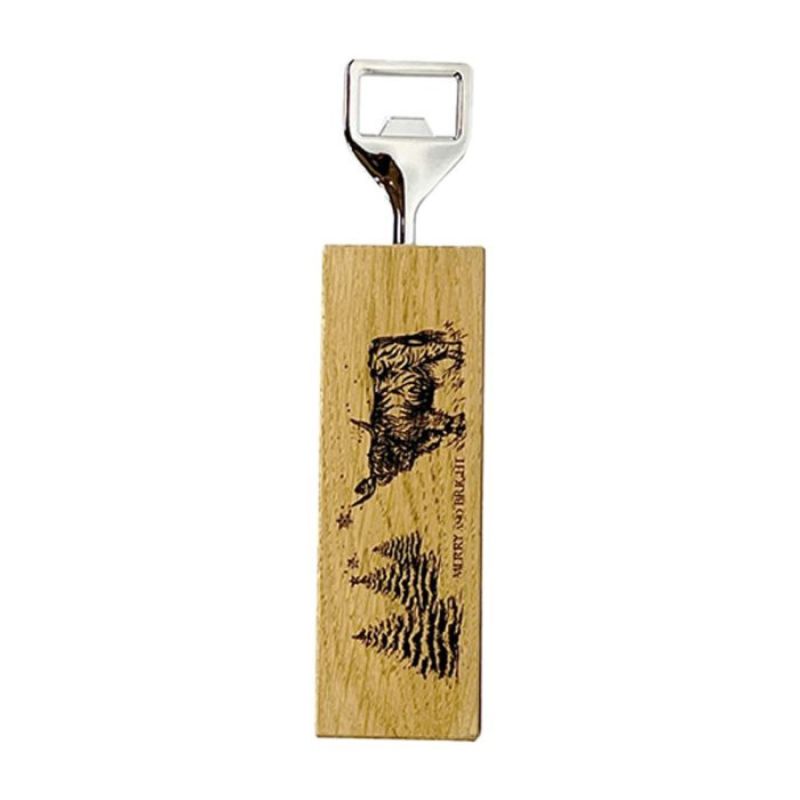 The Just Slate Oak Bottle Opener - Christmas Highland Cow