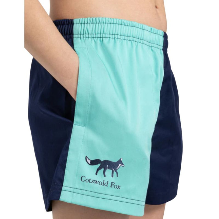 Cotswold Fox Unisex Harlequin Shorts – Mint & Navy | Rugby Style Cotton Shorts
