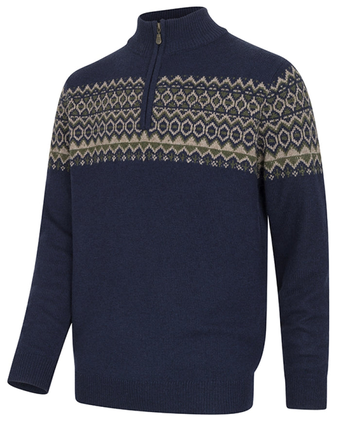 Hoggs Of Fife Men's Colonsay Fair Isle 1/4 Zip Pullover In Navy