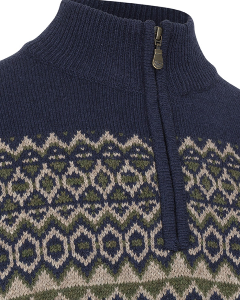 Hoggs Of Fife Men's Colonsay Fair Isle 1/4 Zip Pullover In Navy