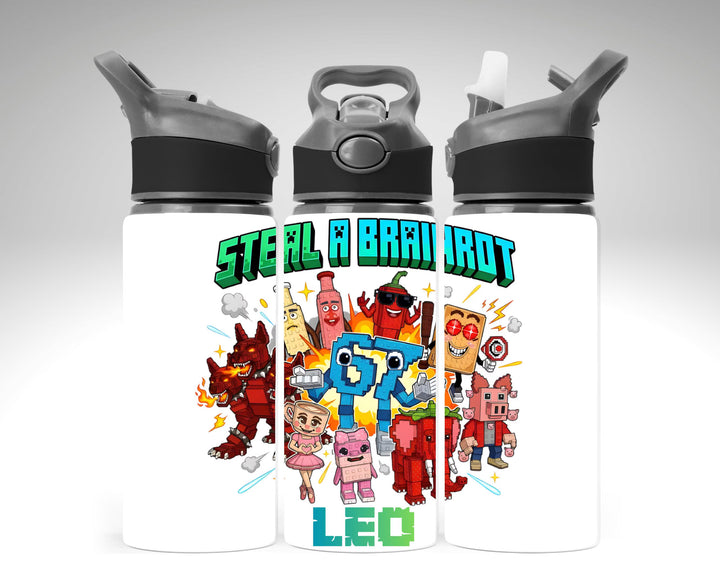 Personalised Brain Rot Water Bottle 650ml, Custom Name Steel Bottle, Funny Meme Bottle