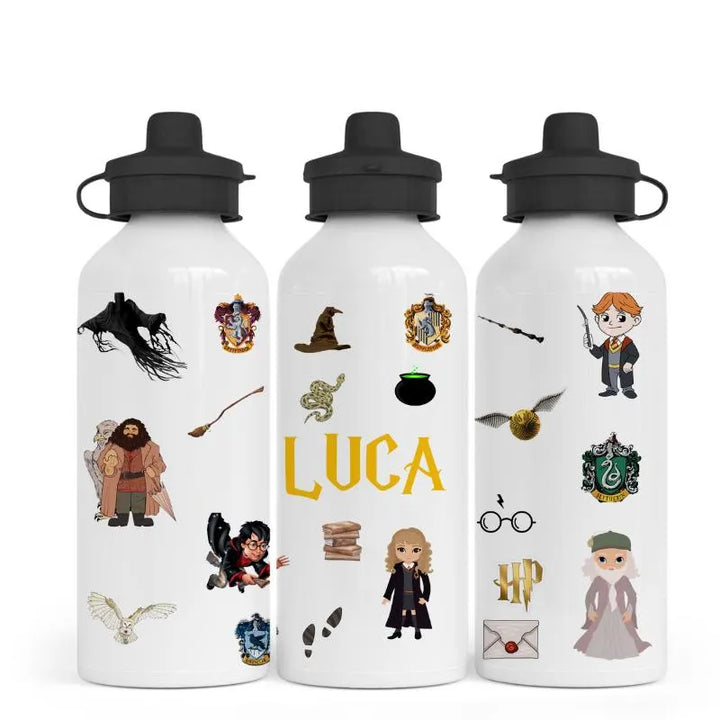 Personalised Wizard Water Bottle 500ml, Custom Name Kids Bottle, Magic School Gift, Fantasy Drink Bottle
