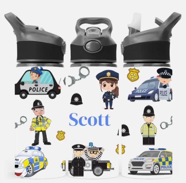 650ml Kids Police Theme Personalised Water Bottle