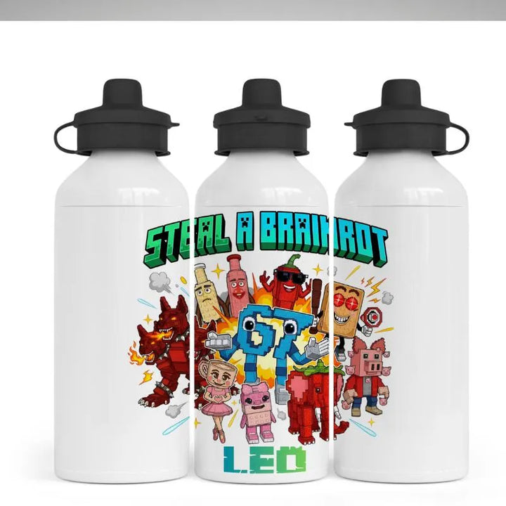 Personalised Brain Rot Water Bottle 500ml, Custom Name Steel Bottle, Funny Meme Bottle