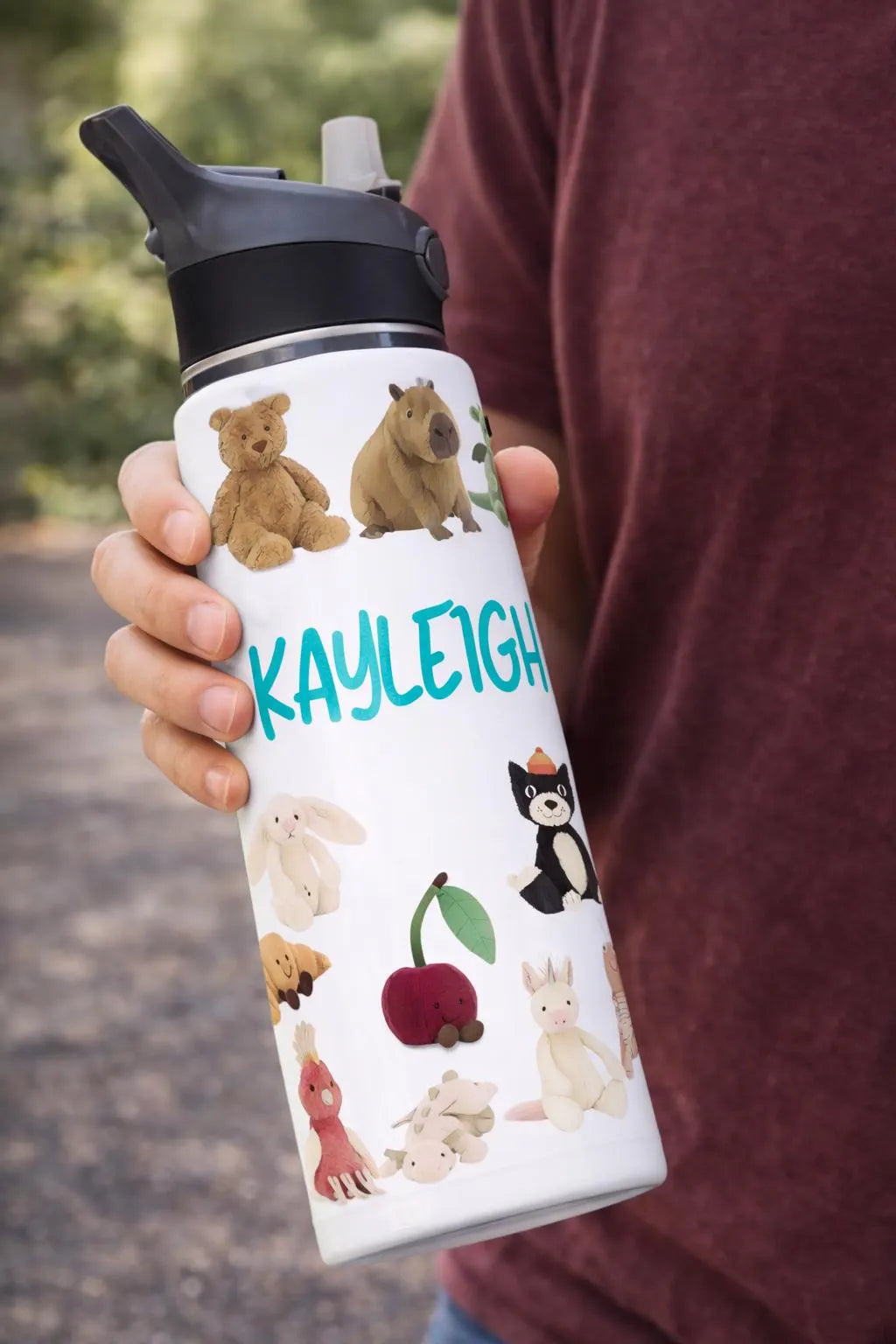 Personalised Cute Plush Style Water Bottle 650ml
