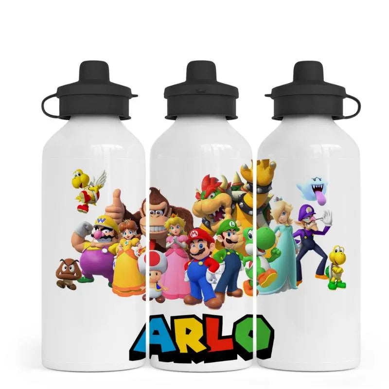Personalised Retro Game Water Bottle 500ml, Custom Name Kids Bottle, Arcade Gaming Gift