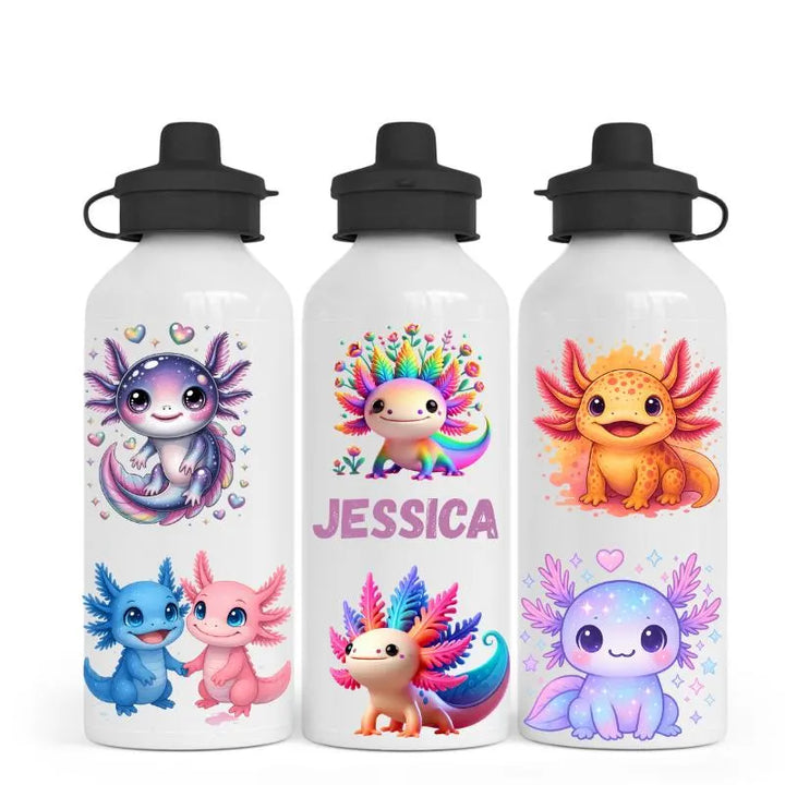 Personalised Axolotl Water Bottle 500ml, Cute Axolotl Kids Bottle, Custom Name Drink Bottle, School Water Bottle, Animal Gift for Kids
