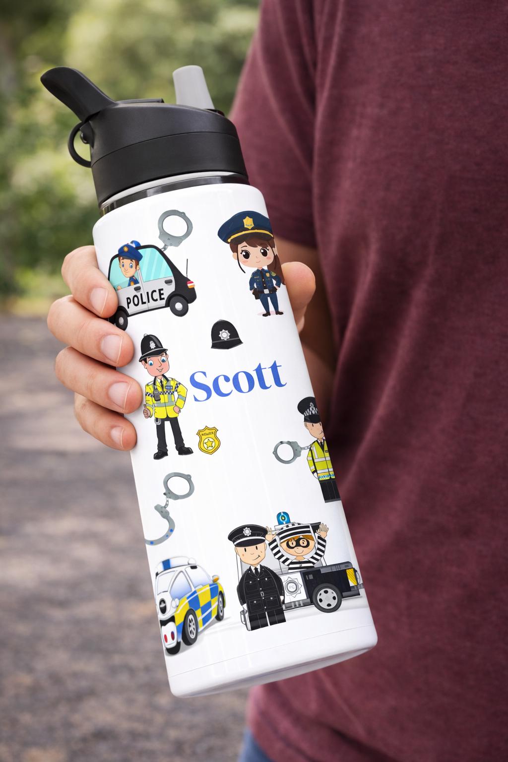 650ml Kids Police Theme Personalised Water Bottle