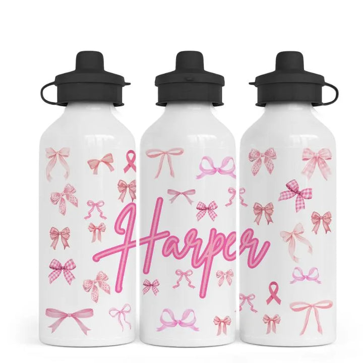 Personalised Pink Bow Water Bottle, Custom Name Kids Water Bottle, Cute Coquette Bottle, Girly Pink Ribbon Tumbler, Back to School Gift
