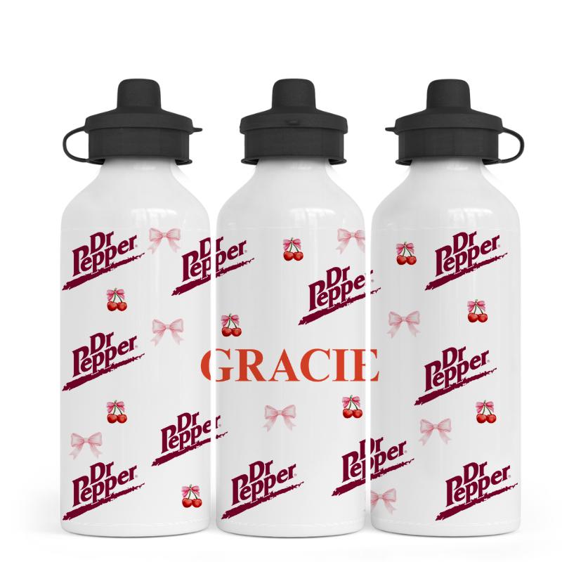 Custom Dr Pepper Inspired Water Bottle with Name, Cherry Bow Aesthetic Bottle, Personalised Girls Drink Bottle, Cute Coquette Cup 500ML