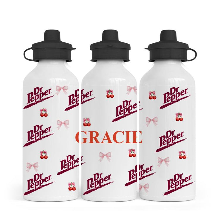 Custom Dr Pepper Inspired Water Bottle with Name, Cherry Bow Aesthetic Bottle, Personalised Girls Drink Bottle, Cute Coquette Cup 500ML