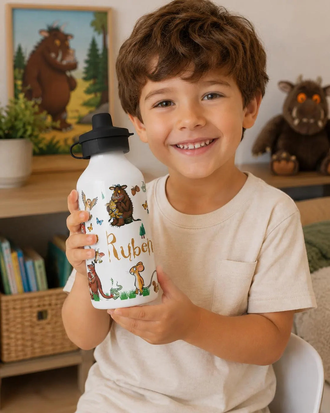 Personalised Gruffalo Inspired Water Bottle, Custom Kids Name Bottle, Woodland Animal Drink Bottle, Storybook Character School Cup Gift