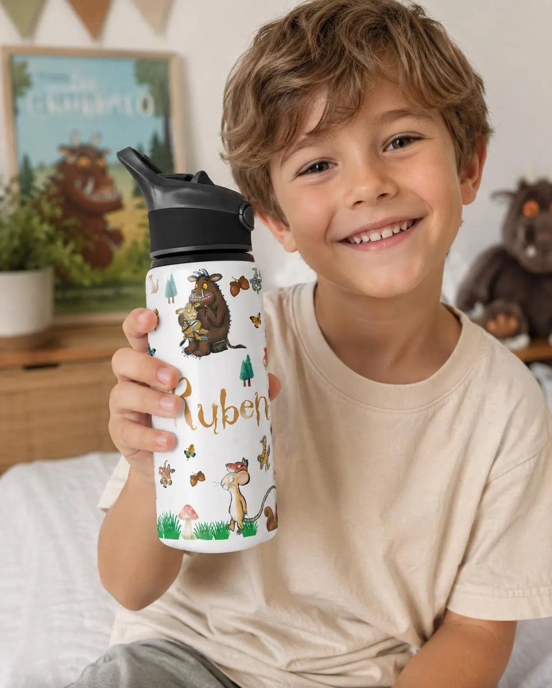 Personalised Gruffalo Inspired Water Bottle, Custom Kids Name Bottle, Woodland Animal Drink Bottle, Storybook Character School Cup Gift