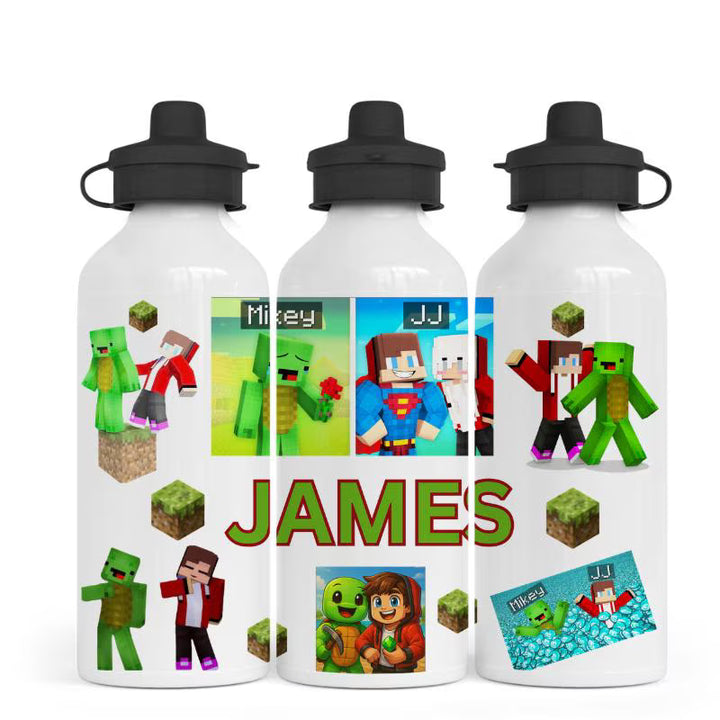 Personalised Mikey & JJ Kids Water Bottle | Custom Gamer Water Bottle | Birthday Gift for Boys | Personalised School Bottle | Adventure Character
