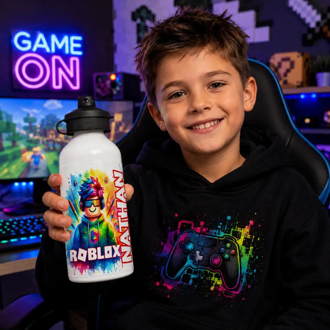 Personalised Gaming Water Bottle | Custom Kids Sports Bottle | Gamer Gift | School Water Bottle | Reusable Drink Bottle | Custom Name Bottle