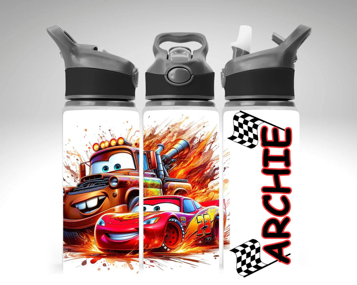 Personalised Kids Water Bottle | Cartoon Racing Car Inspired Bottle | Custom Name Drinks Bottle | School Water Bottle | Gift for Boys