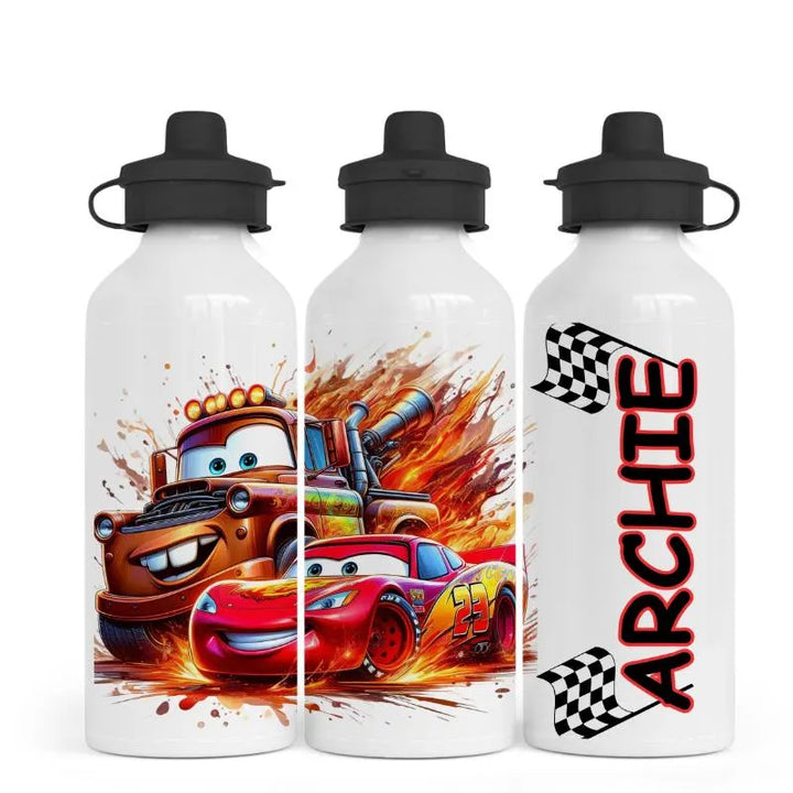 Personalised Kids Water Bottle | Cartoon Racing Car Inspired Bottle | Custom Name Drinks Bottle | School Water Bottle | Gift for Boys