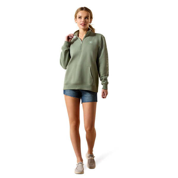 Ariat Women's Foundation Logo 1/2 Zip Sweatshirt In Sea Spray