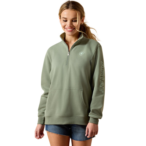 Ariat Women's Foundation Logo 1/2 Zip Sweatshirt In Sea Spray