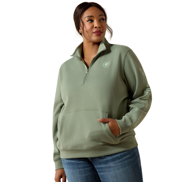 Ariat Women's Foundation Logo 1/2 Zip Sweatshirt In Sea Spray