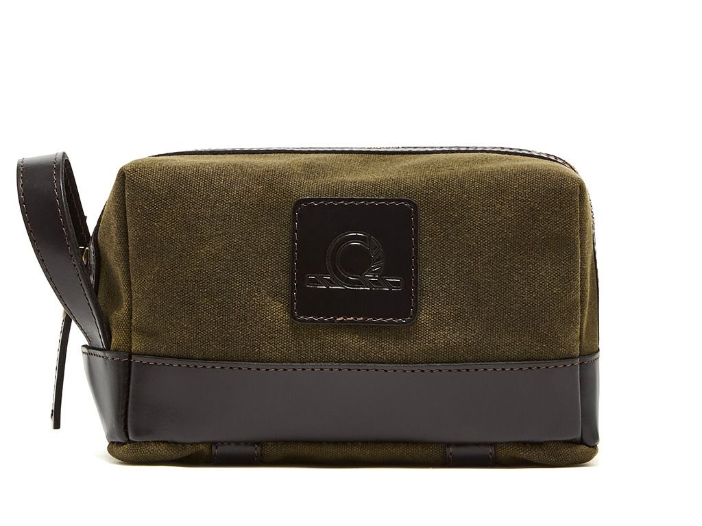 Chatham Waxed Canvas and Leather Wash Bag In Green/Dark Brown