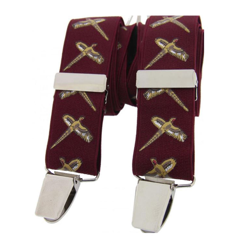 Soprano Country Flying Pheasant Burgundy 35mm X Style Back Braces