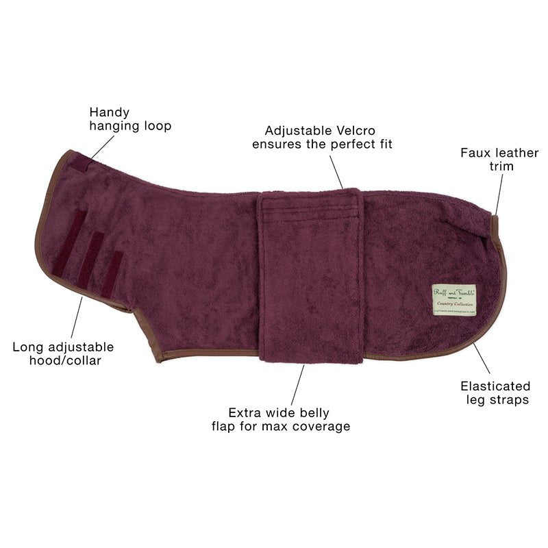 Country Dog Drying Coat in Burgundy - Cheshire Game Ruff and Tumble