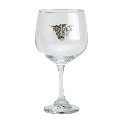 Gin Glass with Pewter Highland Cow Motif - Cheshire Game Bisley