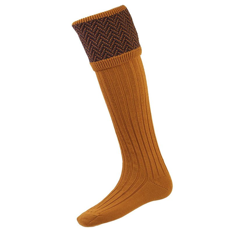 Herringbone Shooting Socks in Ochre - Cheshire Game House Of Cheviot