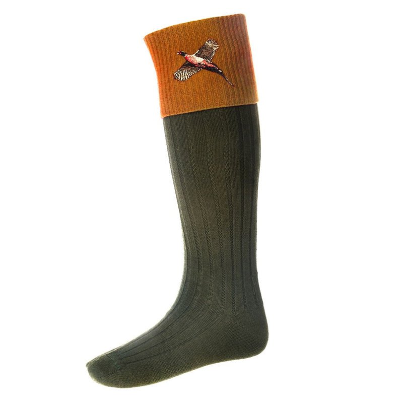 Junior Lomond Pheasant Shooting Socks in Spruce/Ochre - Cheshire Game House Of Cheviot