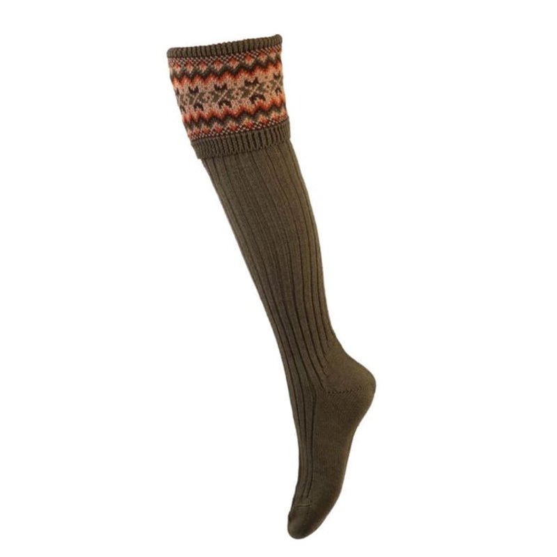 Lady Fairisle Shooting Socks in Dark Olive - Cheshire Game House Of Cheviot