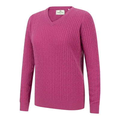 Lauder Ladies Cable Pullover In Cerise - Cheshire Game Hoggs of Fife