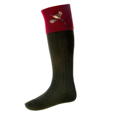 Lomond Pheasant Shooting Socks in Spruce/Brick Red - Cheshire Game House Of Cheviot
