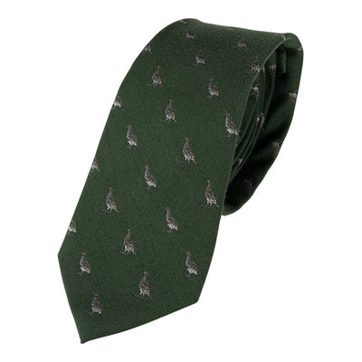 Partridge Silk Tie in Green - Cheshire Game Jack Pyke