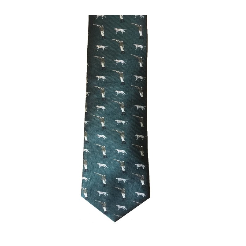 Shooter & Dog 100% Silk Tie in Green - Cheshire Game Bonart