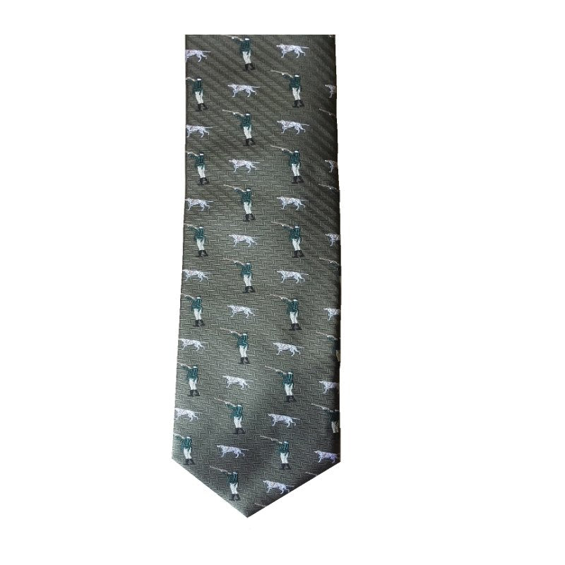 Shooter & Dog 100% Silk Tie in Khaki - Cheshire Game Bonart