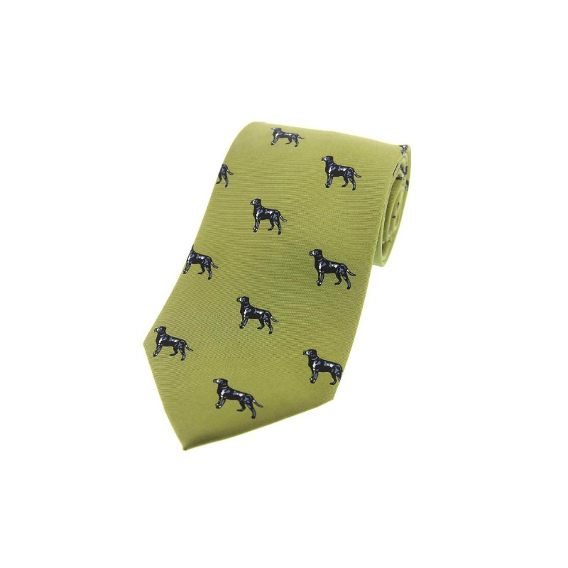 Soprano Black Labradors On Green Ground Country Silk Tie - Cheshire Game Sax Design