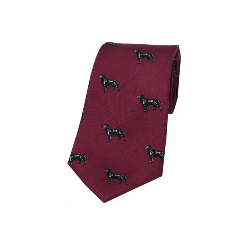 Soprano Black Labradors On Wine Ground Country Silk Tie - Cheshire Game Sax Design