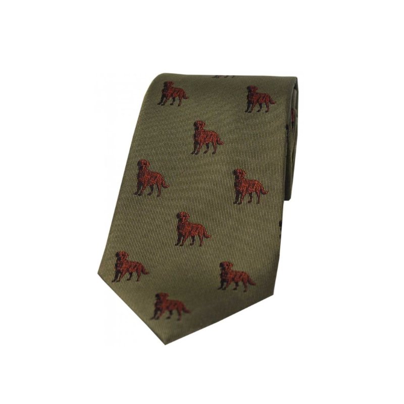 Soprano Chocolate Labs On Green Ground Country Silk Tie - Cheshire Game Sax Design