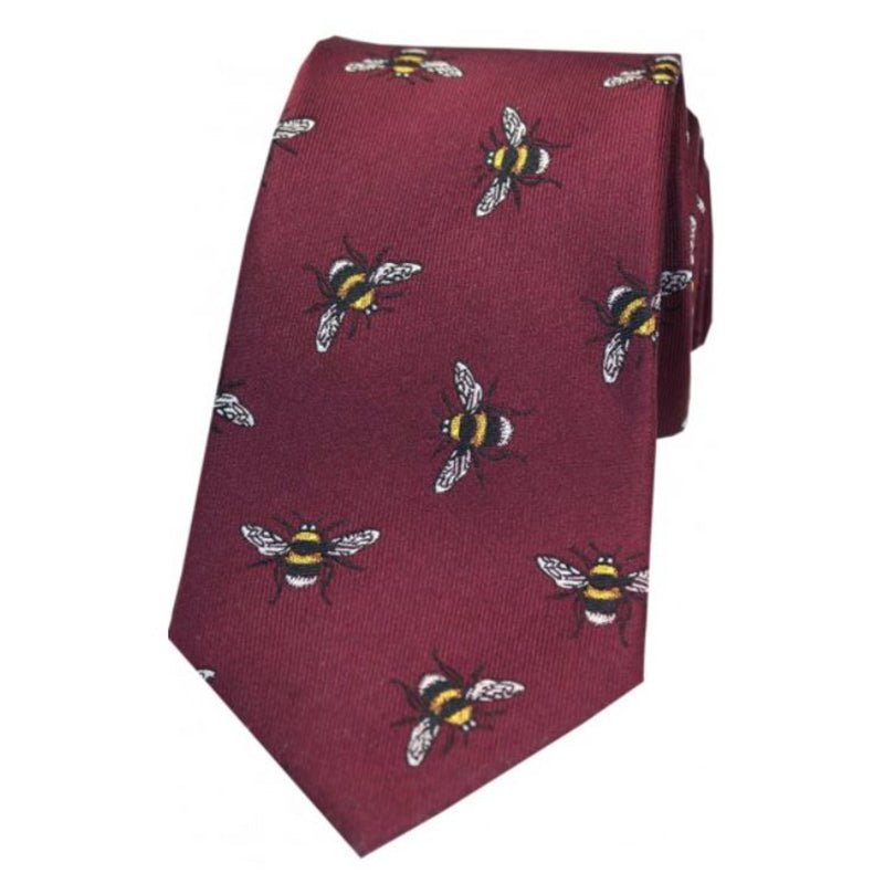 Soprano Wine Bumble Bee Luxury Silk Tie - Cheshire Game Sax Design