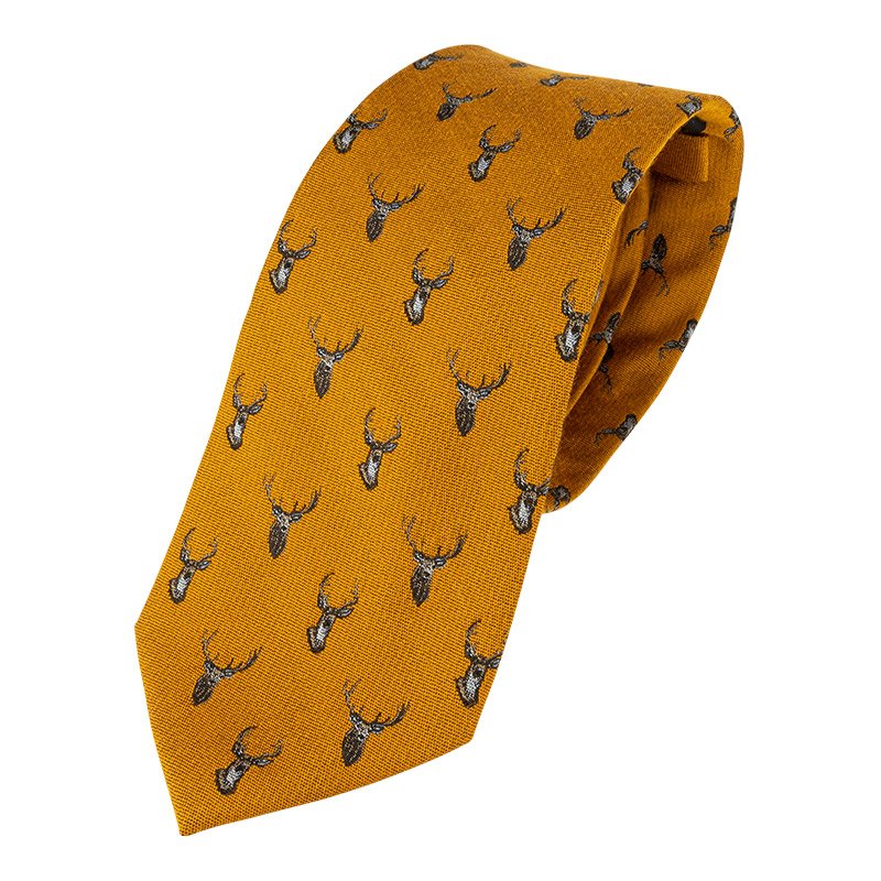 Stag Silk Tie in Mustard - Cheshire Game Jack Pyke