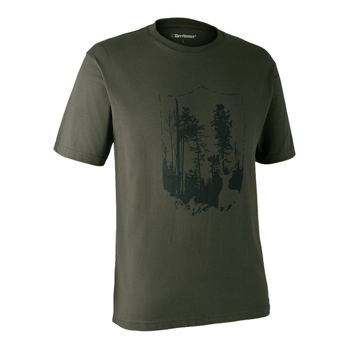 T-Shirt with Shield In Bark Green - Cheshire Game Deerhunter